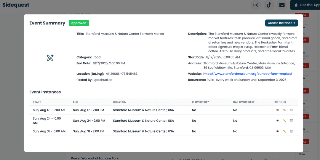 Admin event instances