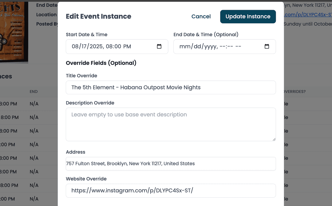 Recurrence edit instance
